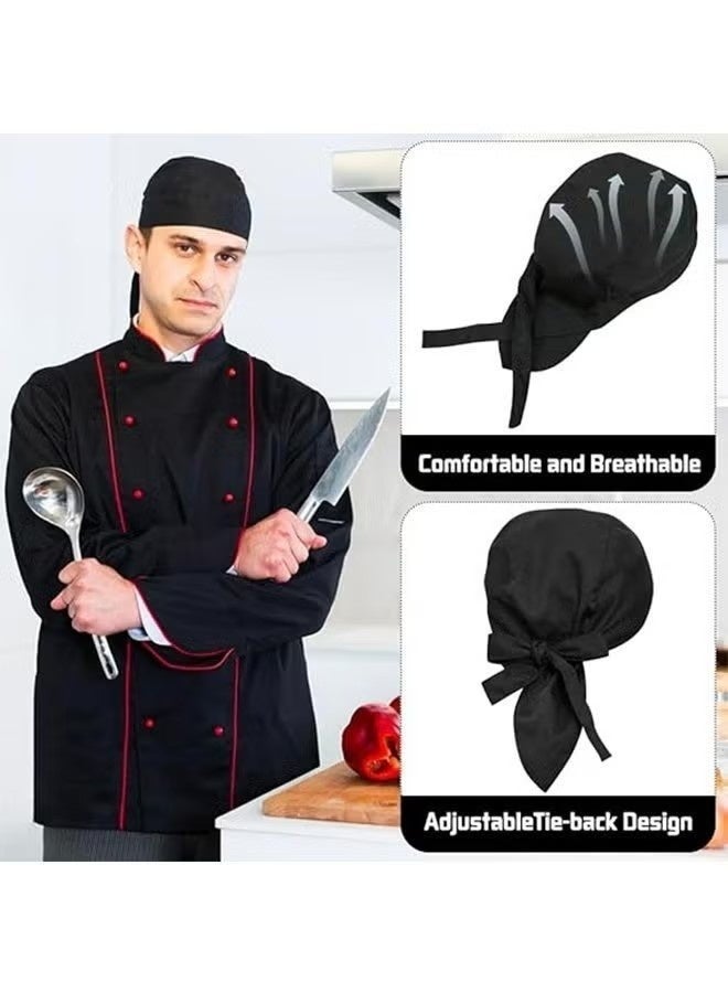 2PCS Adjustable Tie Chef Hat Breathable Lightweight Cooking Hat For Professional Chefs Home Bakers Kitchen Workers Suitable For Cooking Baking Catering Food Service (Black and striped black) - Image 3