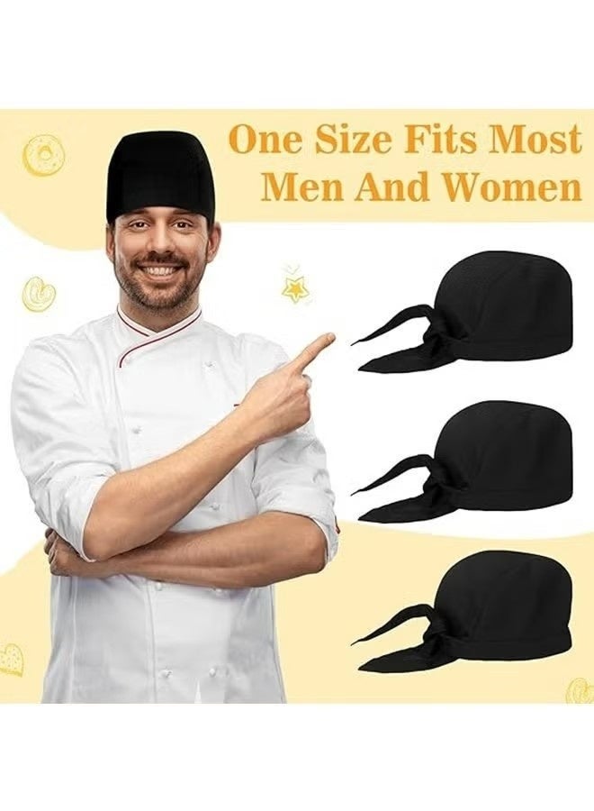 2PCS Adjustable Tie Chef Hat Breathable Lightweight Cooking Hat For Professional Chefs Home Bakers Kitchen Workers Suitable For Cooking Baking Catering Food Service (Black and striped black) - Image 2