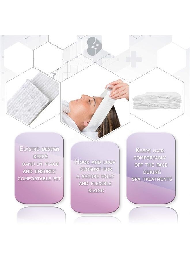 Stretch Headbands. Pack of 48 Disposable Headbands for Spa Treatments. White Headbands with Hook and Loop Closure. Elastic Spa Headbands. Soft Flexible Material, 900552