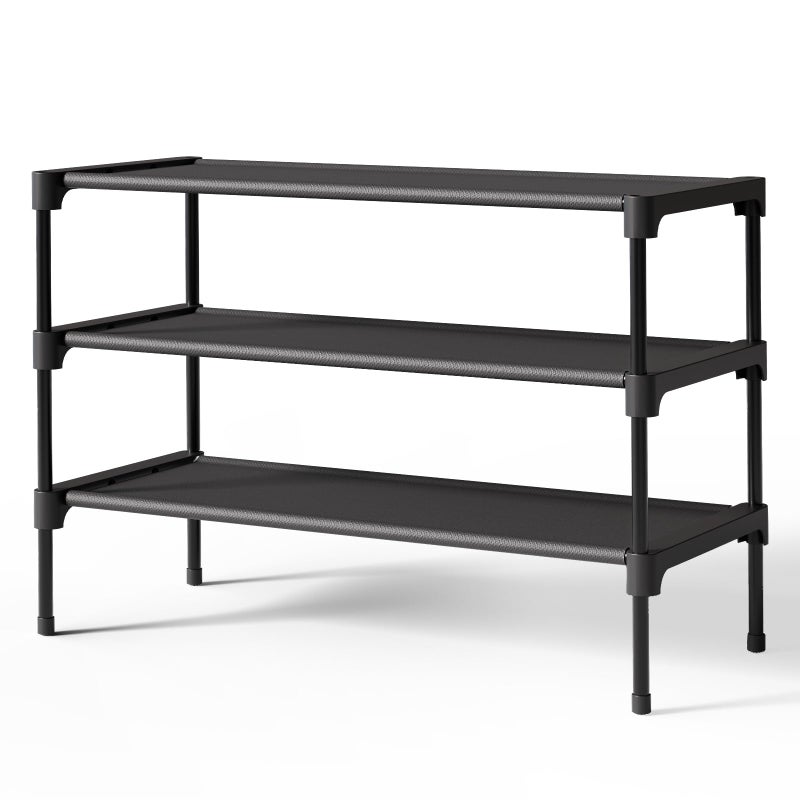 Kitsure Shoe Rack  Premium NonWoven Shoe Rack Shelf Shoe Organizer for Closet Entryway Garage  Corridor Sturdy  Durable Long Stackable Shoe Shelves 63 x 30 x 39 cm Black