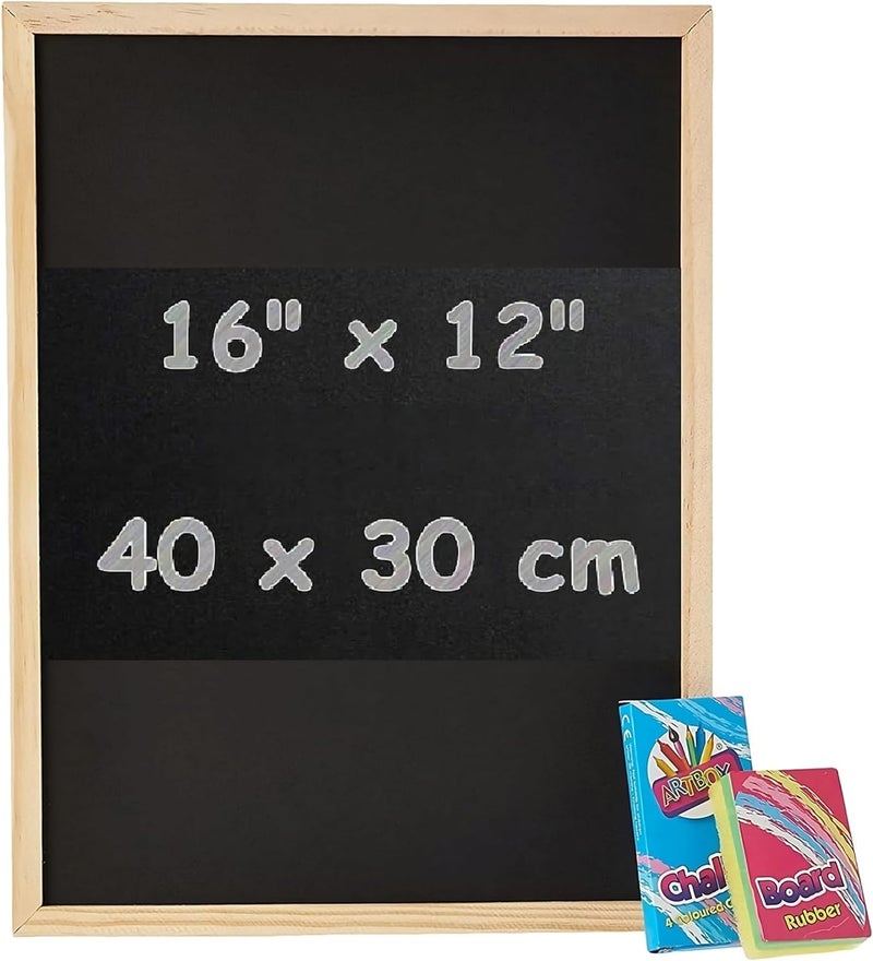 AL FAKHAMA Classic Wooden Framed Chalkboard Set (30x40cm) with Chalk and Eraser - Image 1