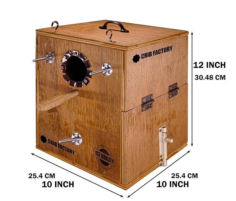 CRIB FACTORY Perfect Breeding Box for Cockatiel Birds | HIGH-QULTY Plywood | 10X10X12 INCH | Designed for Cockatiel (with Two Tray) - Image 3