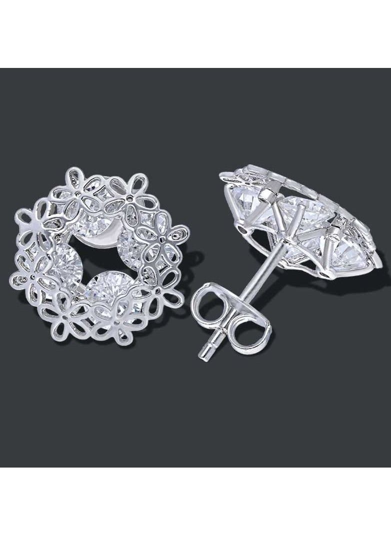 FK Jewellers - Sterling Silver 925 Flower Shaped Stud Earrings - FKJERNSLU3156 - Image 1