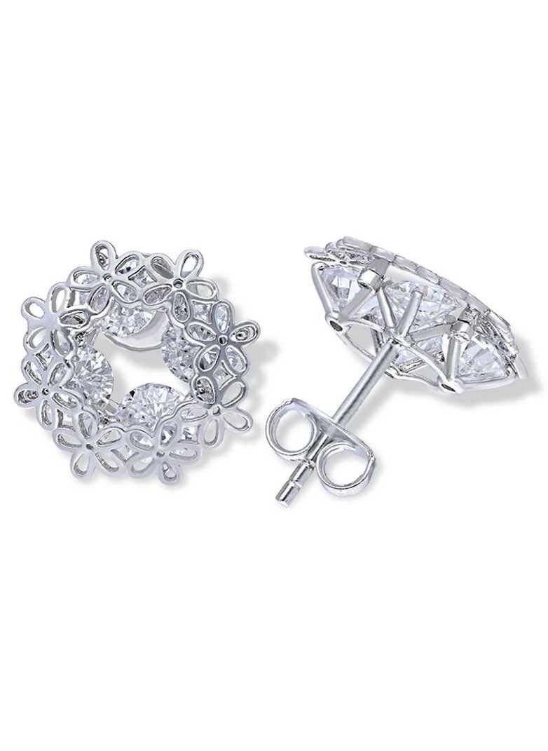 FK Jewellers - Sterling Silver 925 Flower Shaped Stud Earrings - FKJERNSLU3156 - Image 1