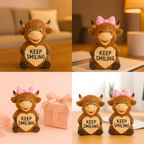 iStatue 2-Pack Highland Cow Resin Figurine 3.6 Inch – Cute Keep Smiling Gift for Christmas, Valentine’s Day, Birthday, Friendship Desk Decor & Home Display (Brown Highland Cow) - Image 4