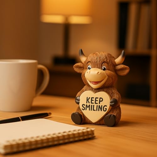 iStatue 2-Pack Highland Cow Resin Figurine 3.6 Inch – Cute Keep Smiling Gift for Christmas, Valentine’s Day, Birthday, Friendship Desk Decor & Home Display (Brown Highland Cow) - Image 5
