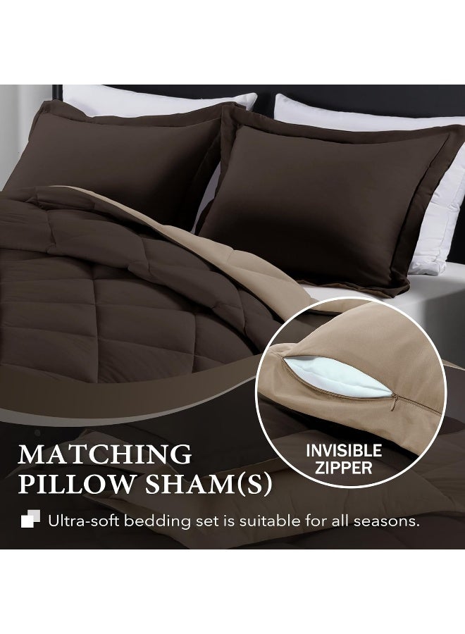 downluxe Twin Comforter Set Brown and Tan Twin Comforter Soft Bedding Sets for All Seasons 2 Pieces 1 Comforter 66x92 and 1 Pillow Sham20x26 - Image 3