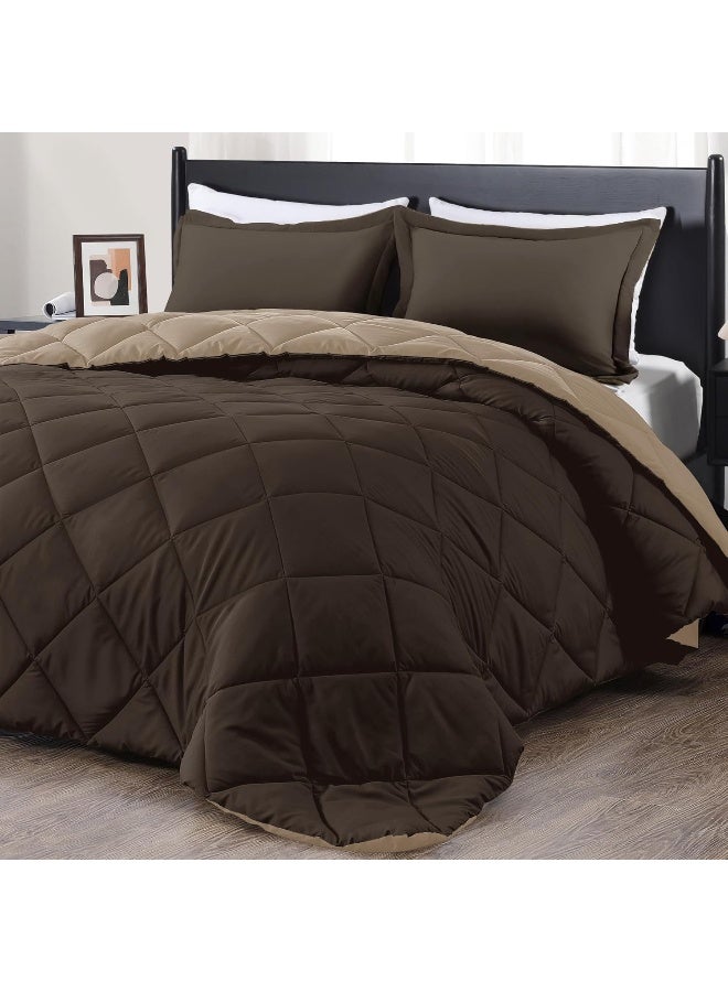 downluxe Twin Comforter Set Brown and Tan Twin Comforter Soft Bedding Sets for All Seasons 2 Pieces 1 Comforter 66x92 and 1 Pillow Sham20x26 - Image 5