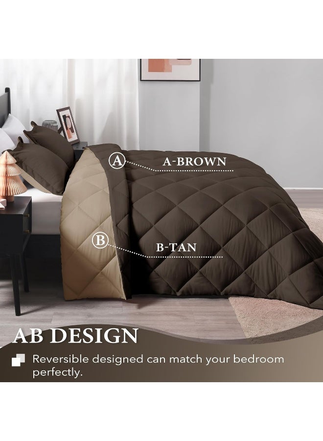 downluxe Twin Comforter Set Brown and Tan Twin Comforter Soft Bedding Sets for All Seasons 2 Pieces 1 Comforter 66x92 and 1 Pillow Sham20x26 - Image 1
