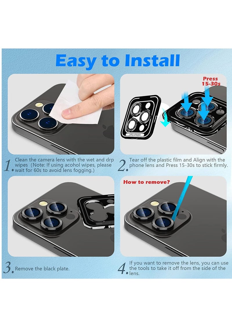 Camera Lens Protector for iPhone 14 Pro/iPhone 14 Pro Max, Alloy Metal Individual Ring, Anti Scratch HD Tempered Glass Lens Screen Protector Cover Film, Case Friendly, Black