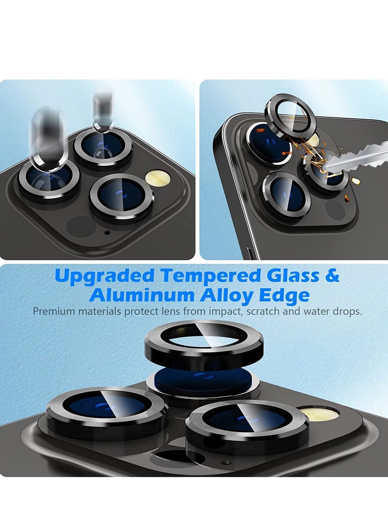 Camera Lens Protector for iPhone 14 Pro/iPhone 14 Pro Max, Alloy Metal Individual Ring, Anti Scratch HD Tempered Glass Lens Screen Protector Cover Film, Case Friendly, Black