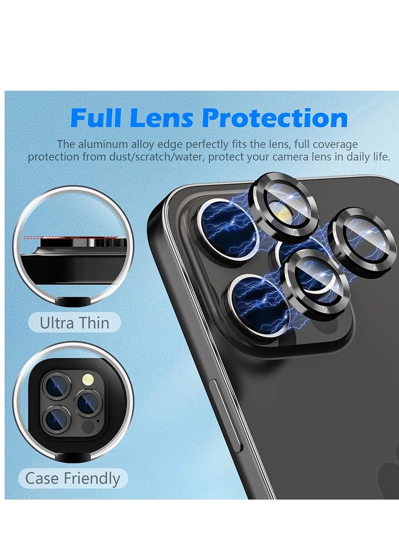 Camera Lens Protector for iPhone 14 Pro/iPhone 14 Pro Max, Alloy Metal Individual Ring, Anti Scratch HD Tempered Glass Lens Screen Protector Cover Film, Case Friendly, Black