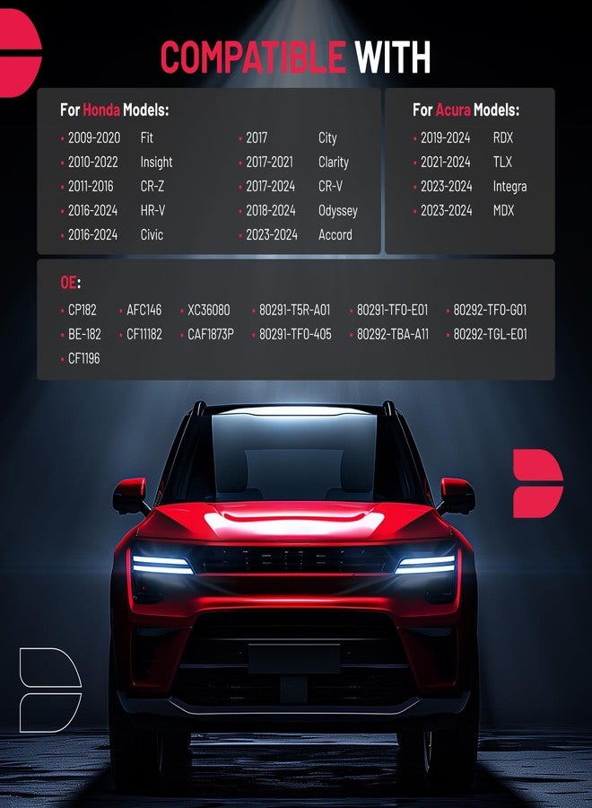 BDFHYK فلتر هواء المقصورة BDFHYK CF11182 مع كربون نشط، بديل لسيارات أكورا إنتيجرا، RDX، TLX، MDX، وهوندا أكورد، CR-V، HR-V، سيفيك، أوديسي، كلاريتي، سيتي، CR-Z، فيت، إنسايت. - Image 2