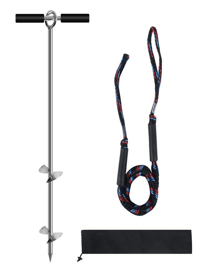 BALAVA 24" Sand Anchor,Chromium-Plated Steel Boat Screw Anchor with Removable Handle,Boat Sand Anchor with Bungee Dock Line,Shallow Water Anchor for Jet Ski,PWC,Pontoon,Kayak,Canoe - Image 1