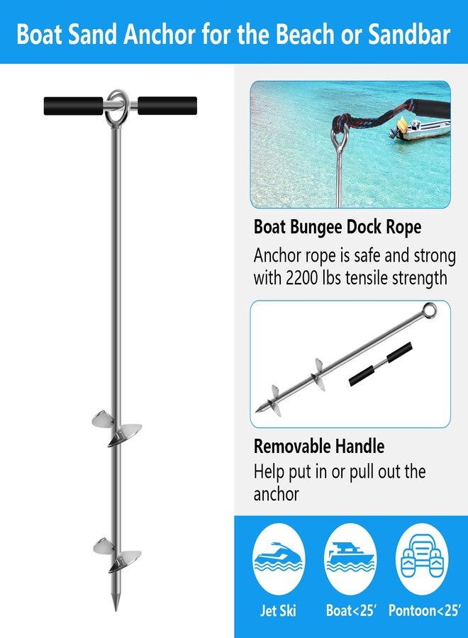 BALAVA 24" Sand Anchor,Chromium-Plated Steel Boat Screw Anchor with Removable Handle,Boat Sand Anchor with Bungee Dock Line,Shallow Water Anchor for Jet Ski,PWC,Pontoon,Kayak,Canoe - Image 3