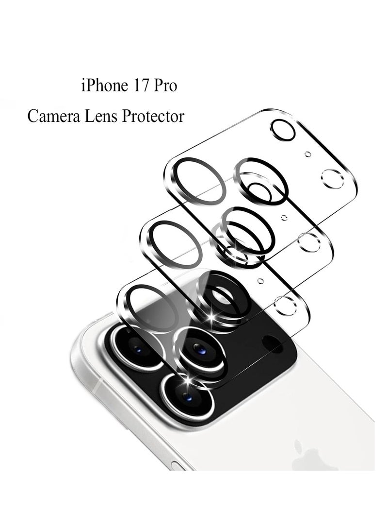 MUDISO 3 Pack Glass Camera Lens Protector Compatible with iPhone 17 Pro , Shatterproof HD Clear Lens Cover, Anti-Scratch Protection, Easy Installation Kit - Image 1