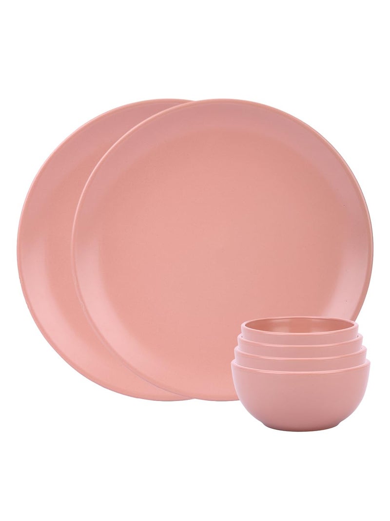 NARRADORA Stoneware Pink Sango Coupe Shape 2 PCS Dinner Plates & 4 PCS Veg Bowls | Dinner Set of 6 PCS, Premium Crockery Perfect for Gifting. - Image 2