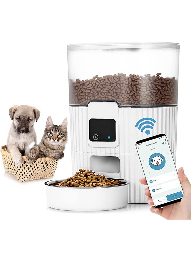 Automatic Cat Feeders with APP WiFi Pet Food Dispenser for Cat & small Dog Smart Timed Auto Pet Feeder Portion Control Battery and Plug-in Power Up to 10 Meals Per Day White