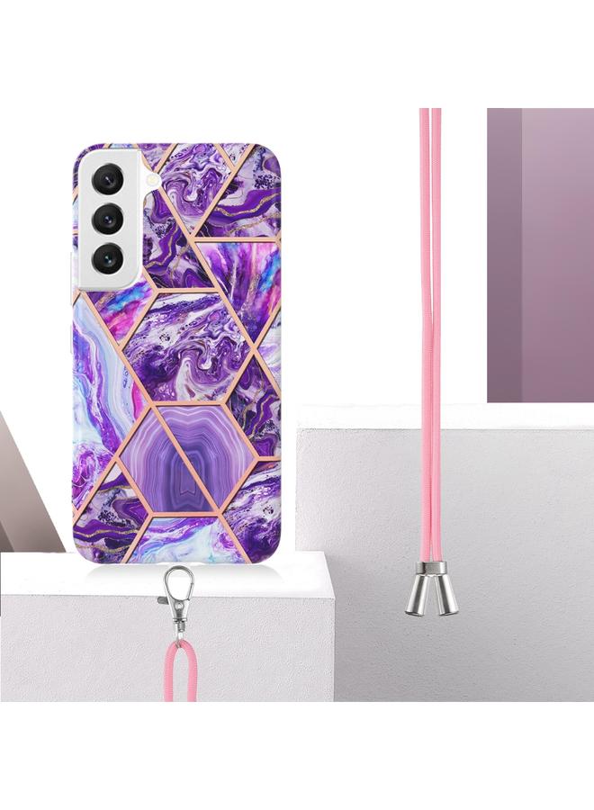 اس-توب جراب لهاتف Samsung Galaxy S23 5G مطلي بالكهرباء IMD Splicing جراب هاتف TPU رخامي مزدوج الجوانب مع حبل - Image 3