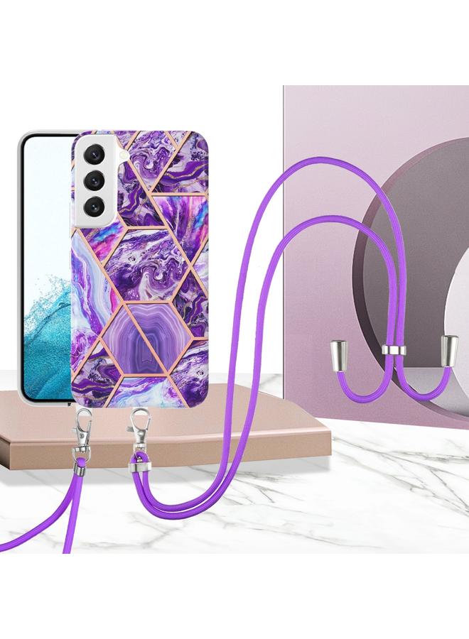 اس-توب جراب لهاتف Samsung Galaxy S23 5G مطلي بالكهرباء IMD Splicing جراب هاتف TPU رخامي مزدوج الجوانب مع حبل - Image 2