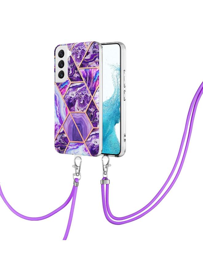 اس-توب جراب لهاتف Samsung Galaxy S23 5G مطلي بالكهرباء IMD Splicing جراب هاتف TPU رخامي مزدوج الجوانب مع حبل - Image 1