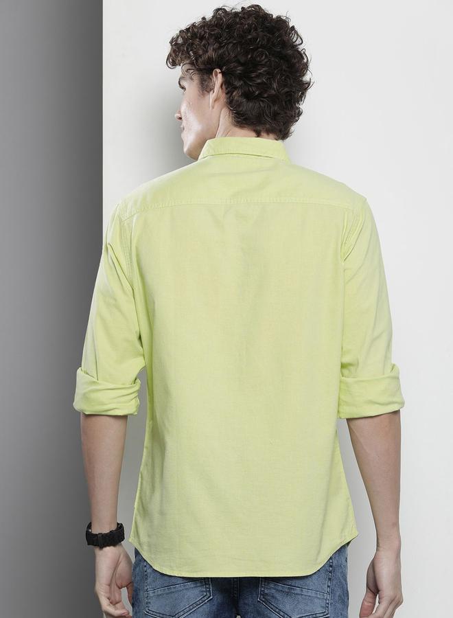 شركة المرآب الهندية قميص رجالي أخضر سادة بياقة مفتوحة - Image 3