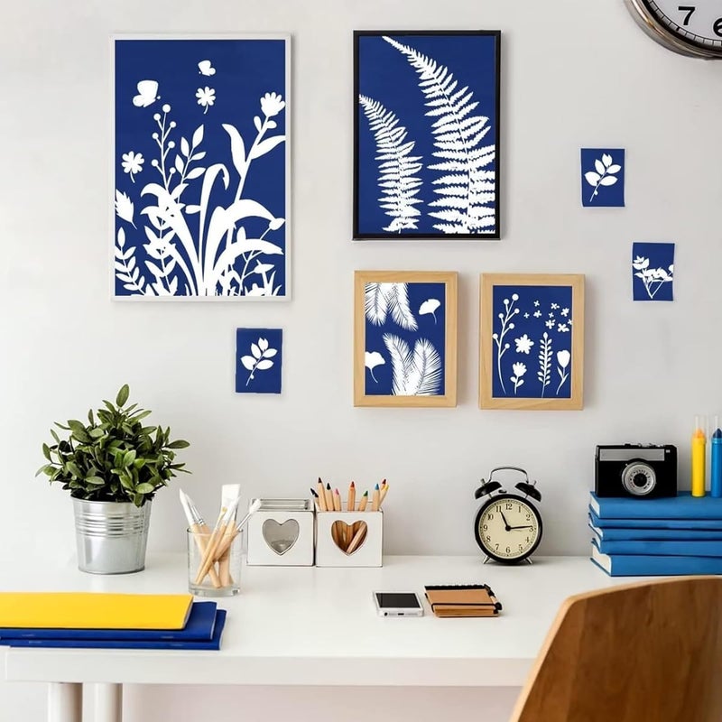 HASTHIP ® 24 Sheets Sun Sensitive Watercolor Paper A5 Cyanotype Papers with Acrylic Panel, High Sensitive Sun Paper White Solar Activated Nature Sun Printing Paper for Kids Adults Crafts DIY Project - Image 5