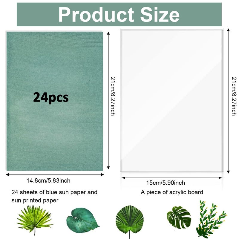 HASTHIP ® 24 Sheets Sun Sensitive Watercolor Paper A5 Cyanotype Papers with Acrylic Panel, High Sensitive Sun Paper White Solar Activated Nature Sun Printing Paper for Kids Adults Crafts DIY Project - Image 2