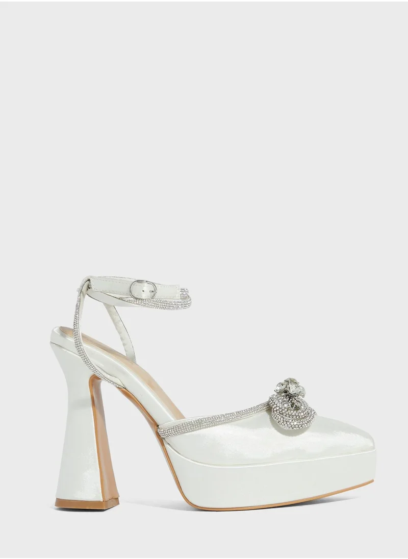 Khizana Jewelled Bow Satin Platform Pump