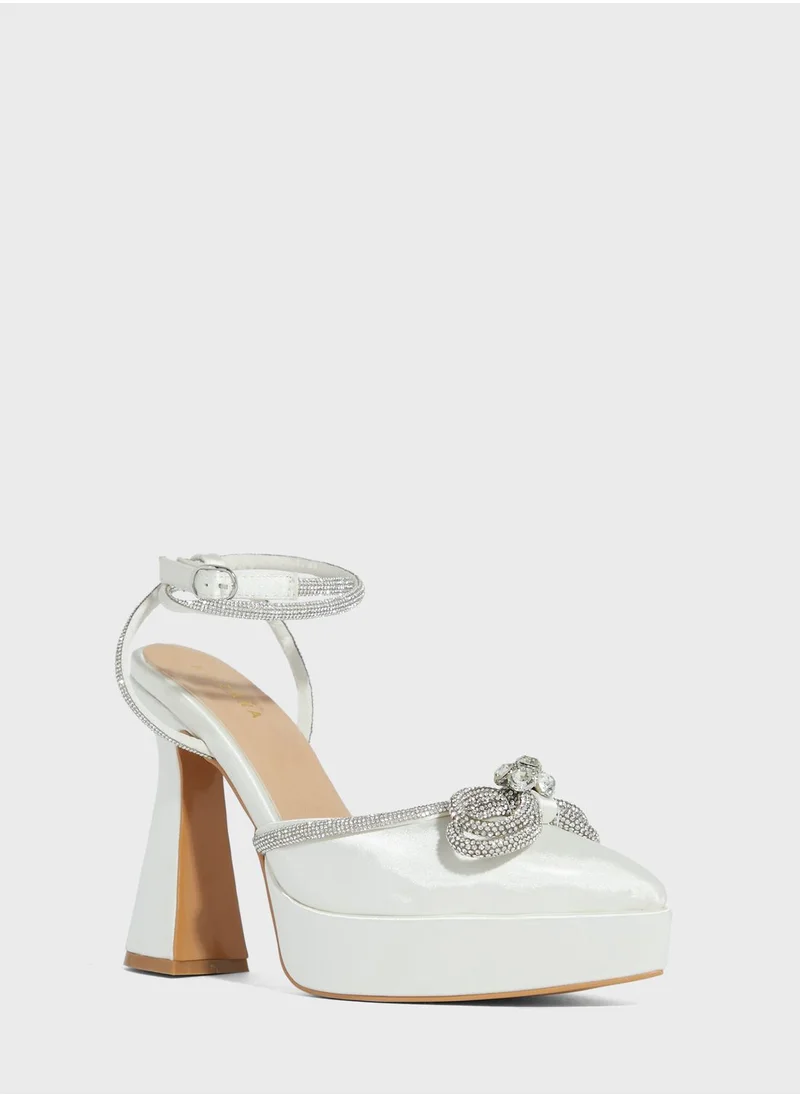 Khizana Jewelled Bow Satin Platform Pump