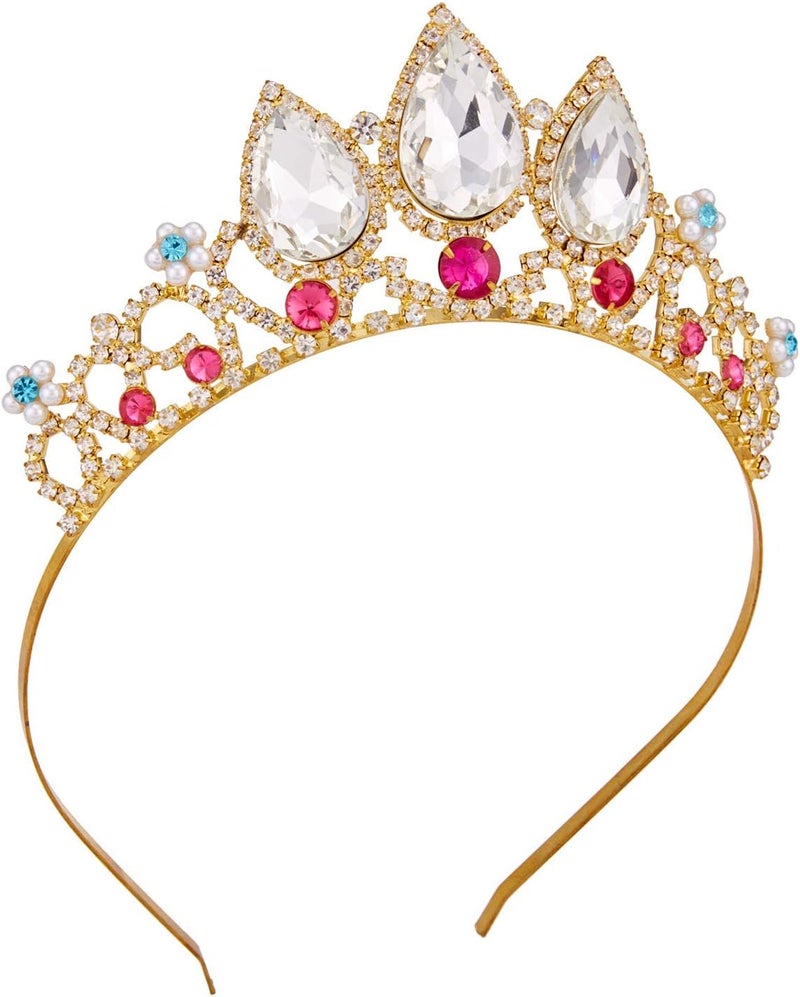 MAKINGTEC Girls Crystal Tiara Gold Birthday Crown Rapunzel Pearl Headband - Image 1