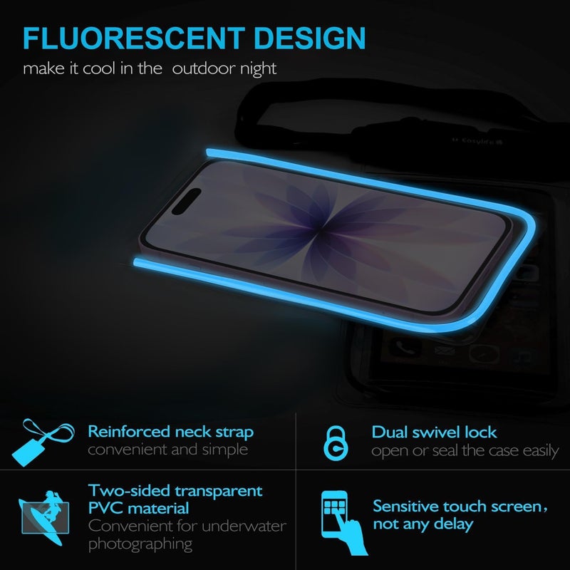 ivoler Waterproof Phone Pouch, [2 Pack] IPX8 Fluorescent Design Universal Waterproof Case Dry Bag for Ourdoor Sports Compatible for iPhone, Samsung and Other 6.5" or Smaller Devices (Blue + Green) - Image 5