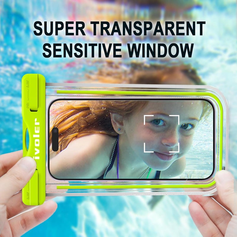 ivoler Waterproof Phone Pouch, [2 Pack] IPX8 Fluorescent Design Universal Waterproof Case Dry Bag for Ourdoor Sports Compatible for iPhone, Samsung and Other 6.5" or Smaller Devices (Blue + Green) - Image 4