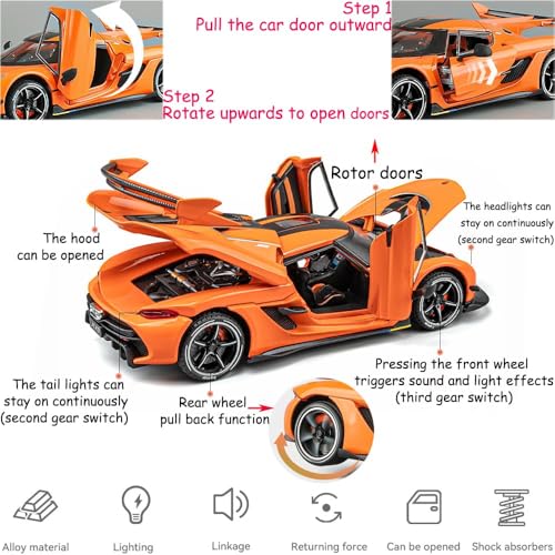 Invite Enterprise Invite 1:32 Scale Koenigsegg Jesko Die-Cast Model Car – Alloy Metal Pullback Toy Car with Openable Doors, Lights & Music – Luxury Sports Car Toy for Kids & Collectors [Random Color] - Image 5