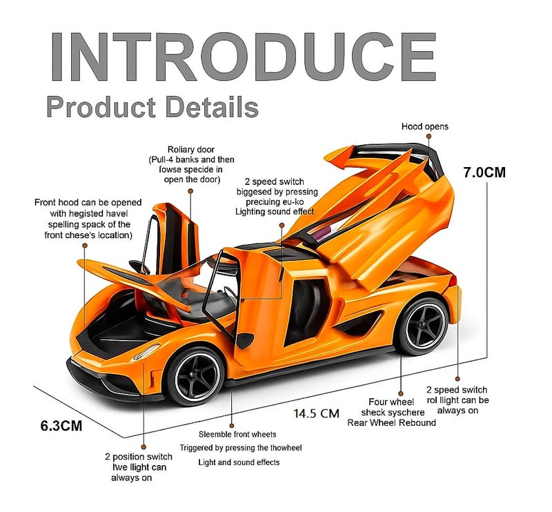 Invite Enterprise Invite 1:32 Scale Koenigsegg Jesko Die-Cast Model Car – Alloy Metal Pullback Toy Car with Openable Doors, Lights & Music – Luxury Sports Car Toy for Kids & Collectors [Random Color] - Image 2