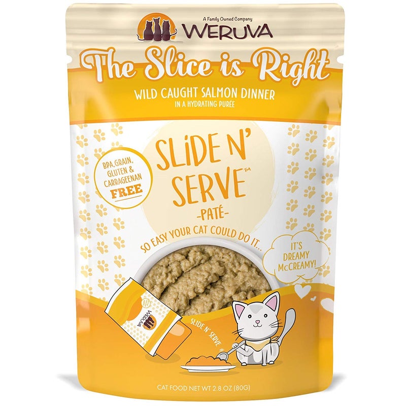 Weruva Wet Cat Food, The Slice is Right with Wild Caught Salmon Pate, 2.8oz Slide N Serve Pouch, Pack of 12 - Image 1