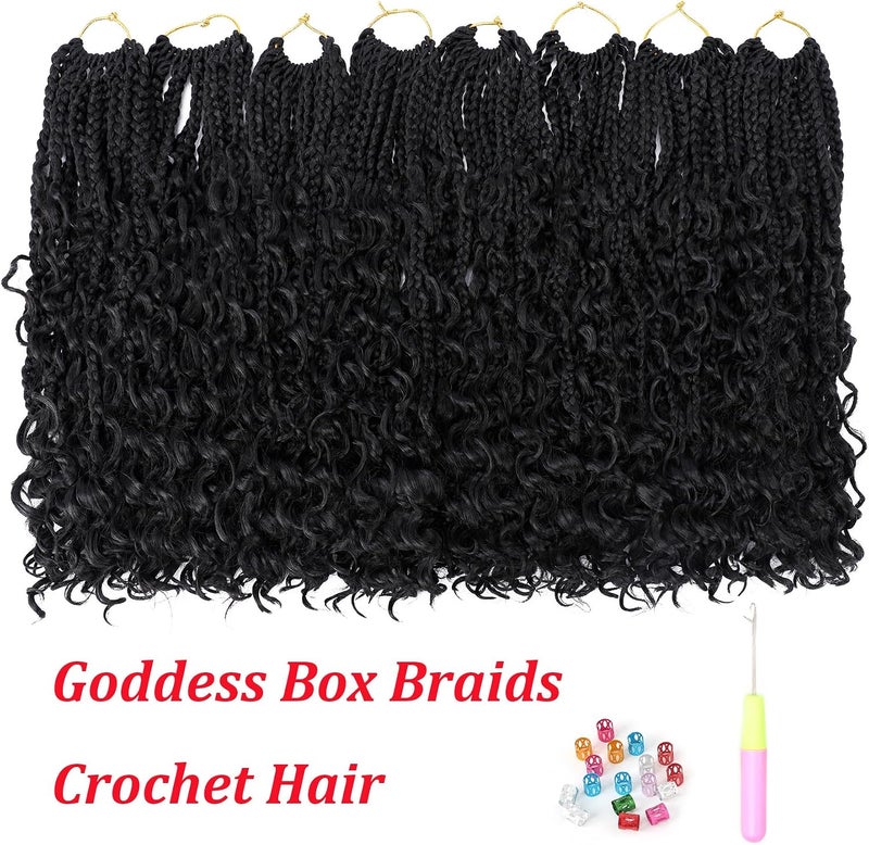 Eerya Goddess Box Braids Crochet Hair 14 Inch 8 Packs Pre-looped Bohemian Crochet Boho Box Braids With Curly Ends 3X Crochet Braids Hair for Women Synthetic Braiding Hair (14 inch, #1B) - Image 2