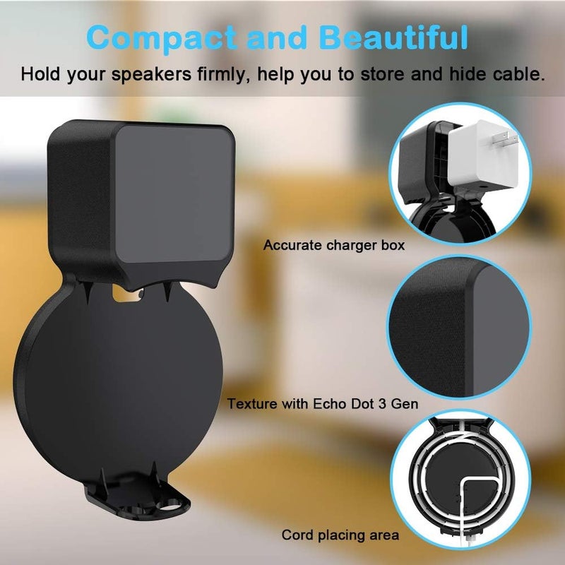 Maxonar Echo Dot Wall Mount Holder, Echo Dot Mount 3rd Generation Compatible with HomePod Mini, Clever Echo Dot Accessories with Built-in Cable Management Hide Messy Wires - Image 3
