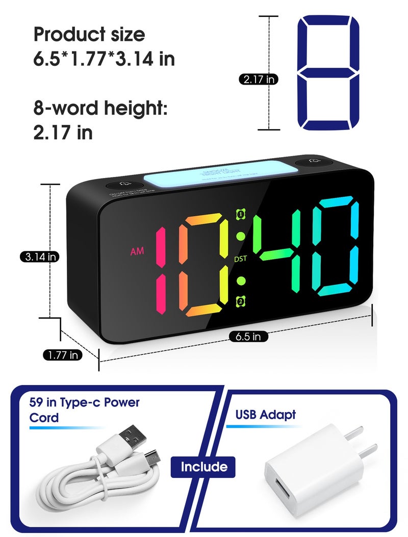 Cadmos Super Loud Alarm Clock for Heavy Sleepers Adults,Digital Clock with 7 Color NightLight,Adjustable Volume,USB Charger,Small Clocks for Bedrooms Bedside,ok to Wake for Kids,Teens (Black+RGB) - Image 2