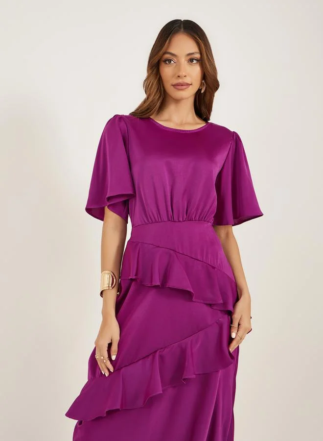 Styli Ruffled Satin Midi Dress