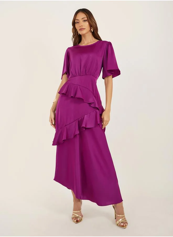 Styli Plain Ruffle Detail A-Line Maxi Dress