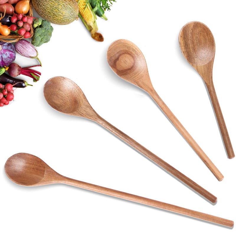 Romooa 4 Pcs Wooden Spoons for Cooking 8101214 Inch Mixing Wooden Utensils Cooking Spoon for Kitchen Mixing Salad Tasting Baking Stirring Serving Food No Scratch Nonstick Cookware