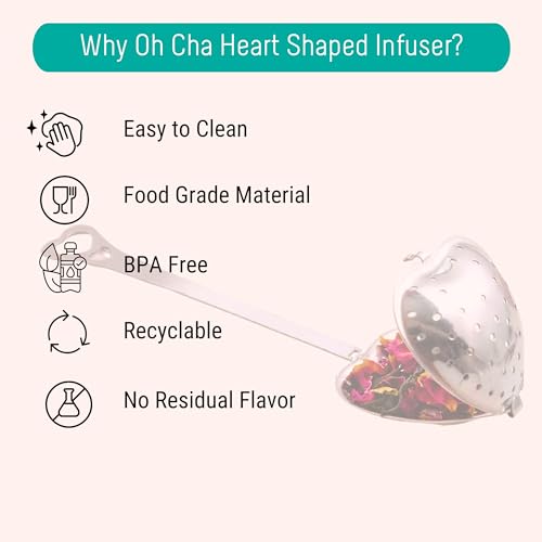 OH CHA - Tea Infuser, Stainless Steel - Heart Shaped | Tea Strainer for Everyday Use, Loose Leaf Tea | BPA Free, Durable | Used as Green Tea Infuser | Tea Filter, Tea Maker | 14cms - Image 2