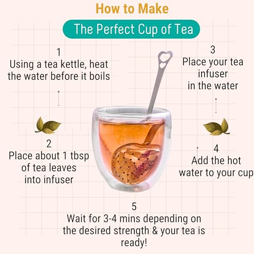 OH CHA - Tea Infuser, Stainless Steel - Heart Shaped | Tea Strainer for Everyday Use, Loose Leaf Tea | BPA Free, Durable | Used as Green Tea Infuser | Tea Filter, Tea Maker | 14cms - Image 4
