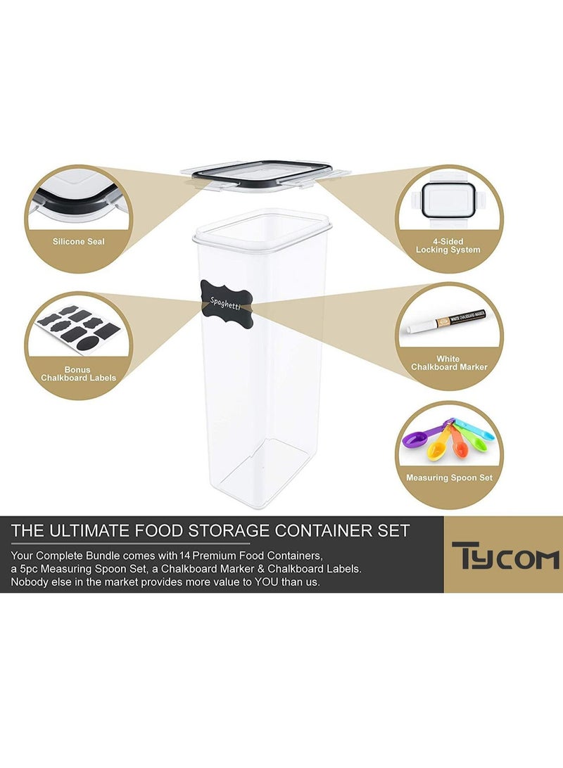 TYCOM 14 Pcs Food Storage Containers With Lids for Kitchen Organization Plastic Kitchen Storage Containers for Pantry Organization and Storage Cereal Rice Pasta Flour and Sugar Containers - Image 3