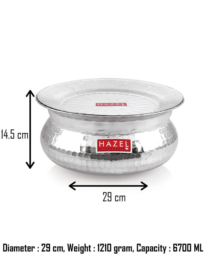 Hazel وعاء هازيل من الألمنيوم بتشطيب مطروق مع غطاء | 29 سم بسعة 6700 مل لوعاء طهي الأرز البيراني | وعاء جول باتيا توبي باتيلا - Image 4