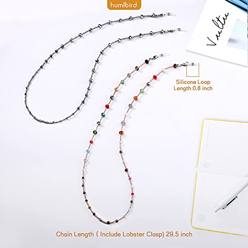 humlbird 2 Pcs Glasses Chain Mask Lanyard Strap Mask Chain Face Mask Holder Around Neck Eyeglass Chain for Women Stylish, Grey Colorful - Image 3