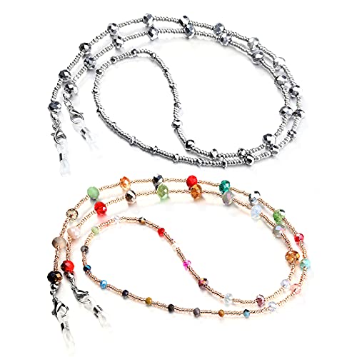 humlbird 2 Pcs Glasses Chain Mask Lanyard Strap Mask Chain Face Mask Holder Around Neck Eyeglass Chain for Women Stylish, Grey Colorful - Image 1
