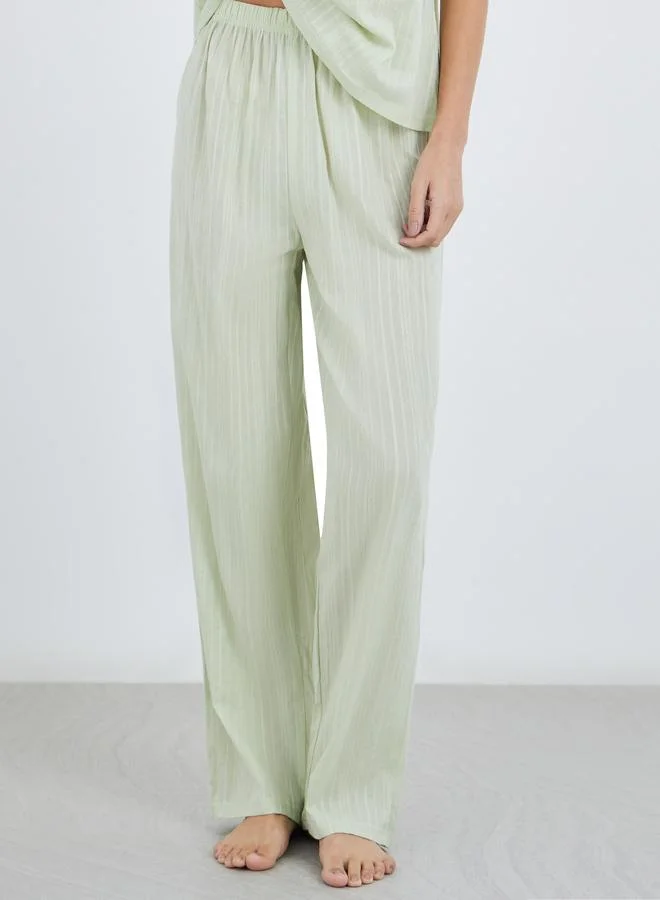 Styli Styli Textured Cotton Stripe Ruched Tie Front Cami and Pyjama Set
