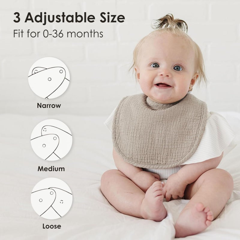 MairMore 8-Pack Baby Muslin Bibs, Soft Cotton Drool Bibs for Boys Girls, Adjustable and Absorbent Newborn Bib Set for Feeding and Drooling - Image 2